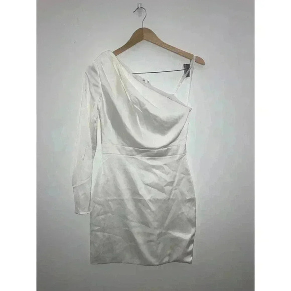 IEENA  MAC DUGGAL ONE SHOULDER LONG SLEEVE STAIN MINI Wedding DRESS SIZE… - Picture 2 of 12